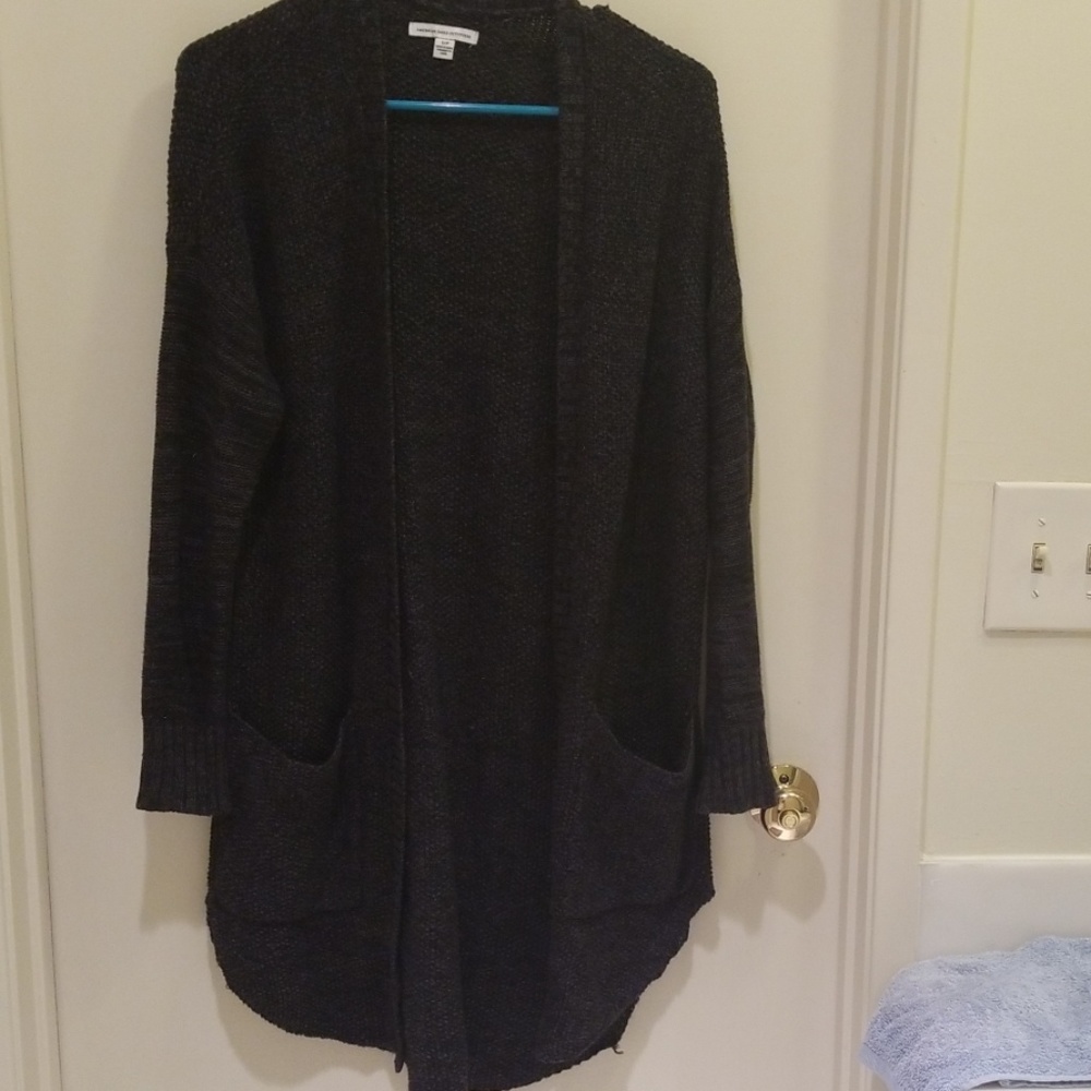 Black Grey Heather Cardigan WITH POCKETS